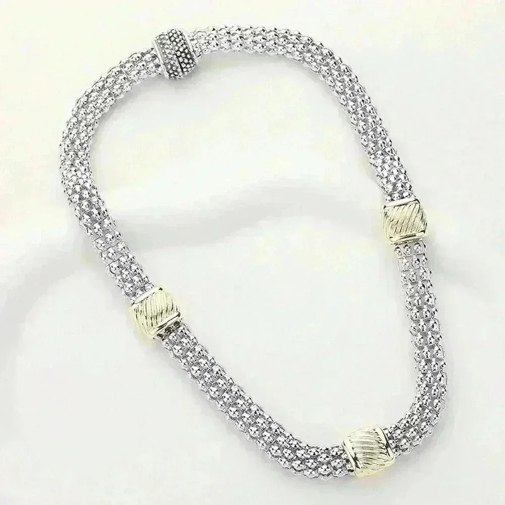 14K Gold Two Tone Mesh Magnetic Necklace